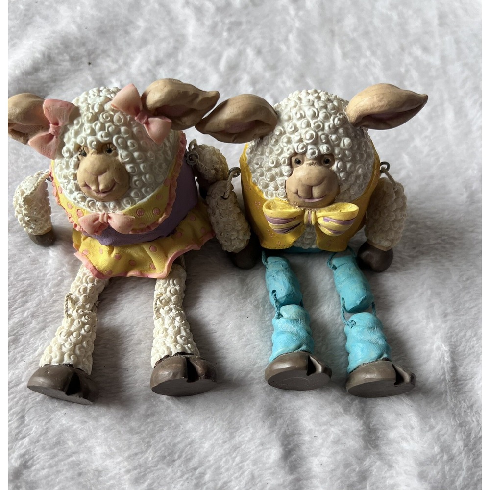 Anthropomorphic Sheep Shelf Sitters Hanging Legs Made Of Resin - Nice For Easter - Picture 3 of 8